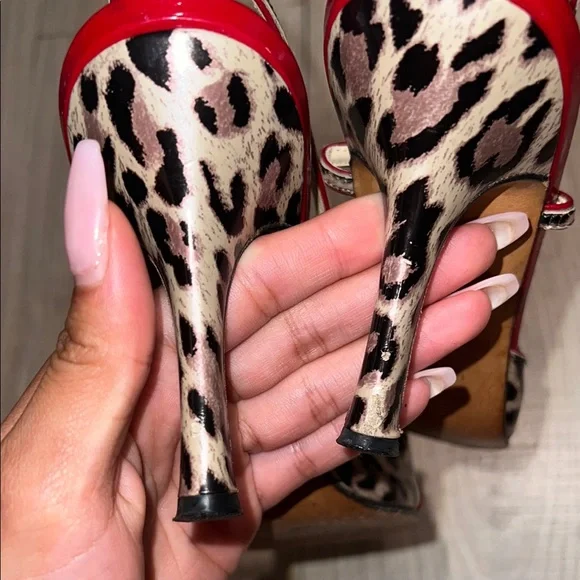 Luciano padovan red leopard print heels - Picture 9 of 11
